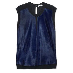 Helmut Lang Blue Genuine Calf Hair Top, Size: L